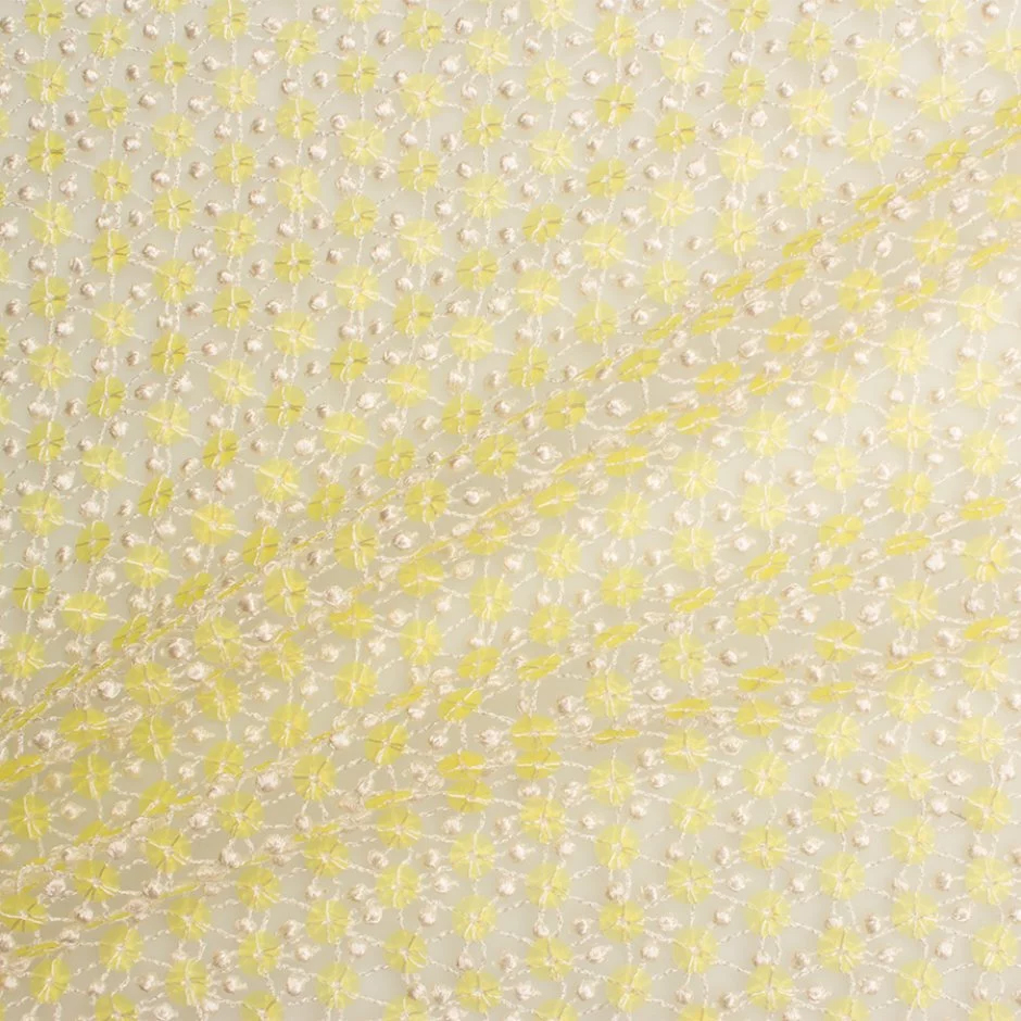 Yellow Sequinned White Bobble Guipure Lace - Image 1